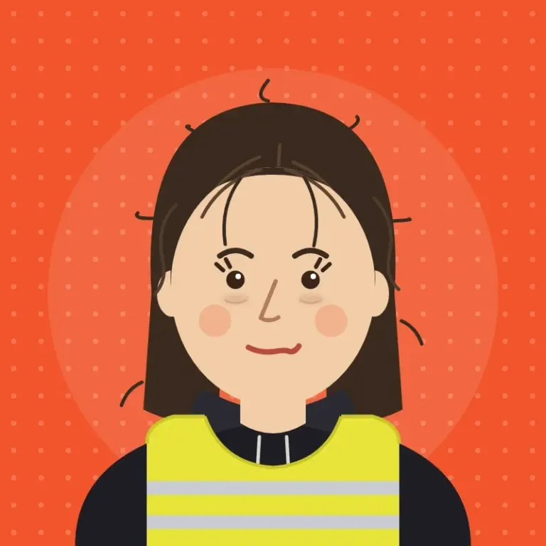 Cartoon of Nicola Jones after the carnival weekend, with slightly messy hair, tired eye bags and a faltering smile